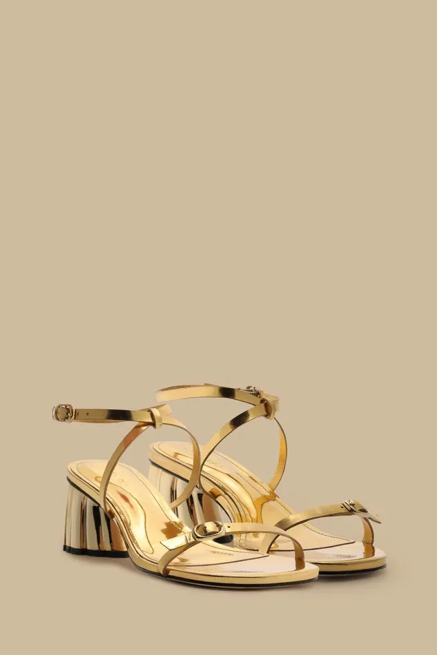 Gold Monstera Heeled Scallop Sandal Women FARM Rio Sandals