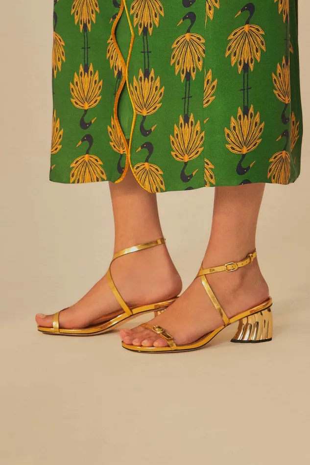 Gold Monstera Heeled Scallop Sandal Women FARM Rio Sandals