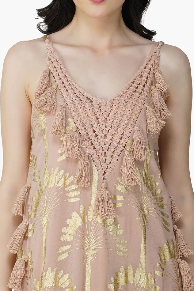 Golden Taupe Foil Printed Strap Maxi Dress Golden Taupe Foil Printed Strap Maxi Dress