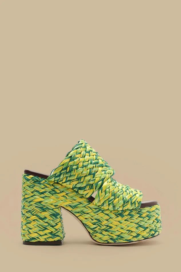 Green And Yellow Braided Raffia Platform Sandal Women FARM Rio Sandals