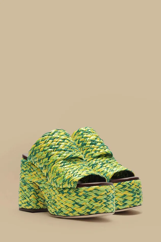 Green And Yellow Braided Raffia Platform Sandal Women FARM Rio Sandals Green And Yellow Braided Raffia Platform Sandal Women FARM Rio Sandals