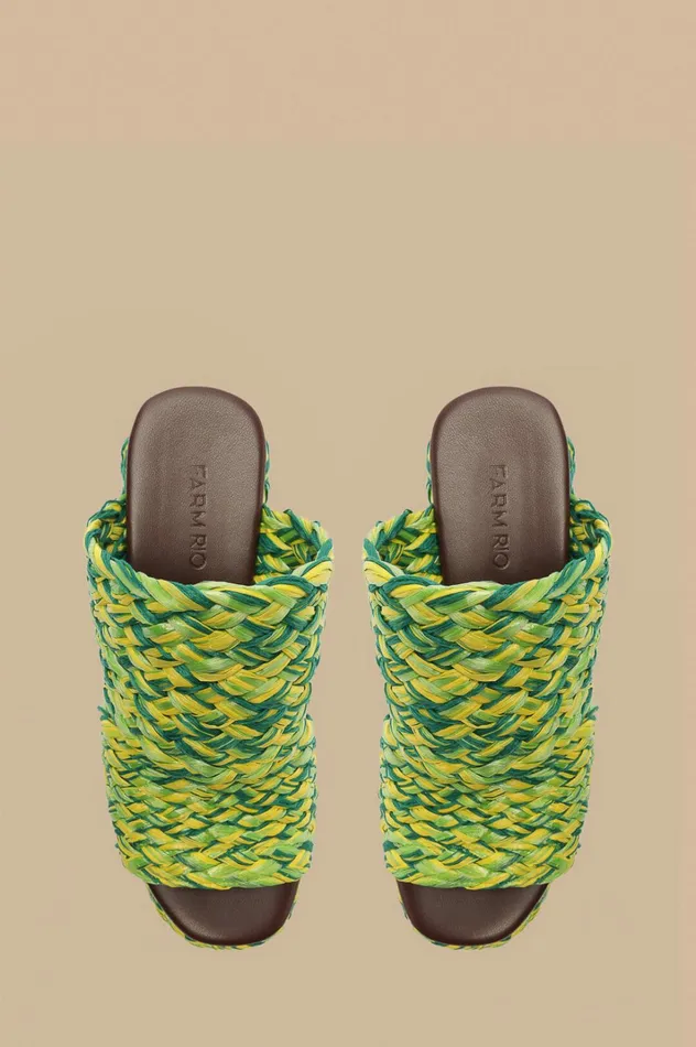 Green And Yellow Braided Raffia Platform Sandal Women FARM Rio Sandals Green And Yellow Braided Raffia Platform Sandal Women FARM Rio Sandals
