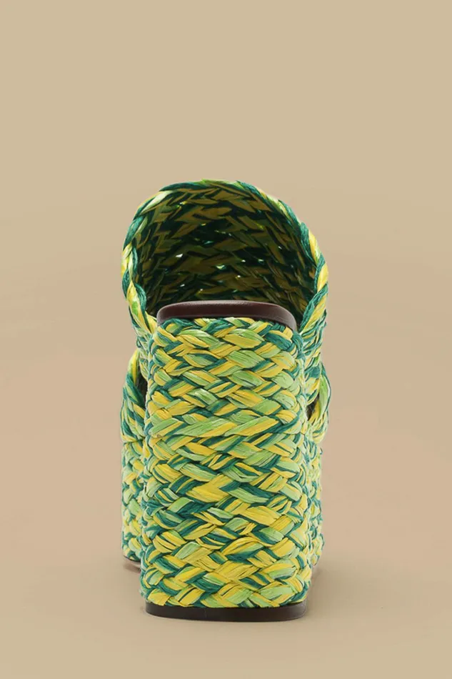 Green And Yellow Braided Raffia Platform Sandal Women FARM Rio Sandals Green And Yellow Braided Raffia Platform Sandal Women FARM Rio Sandals