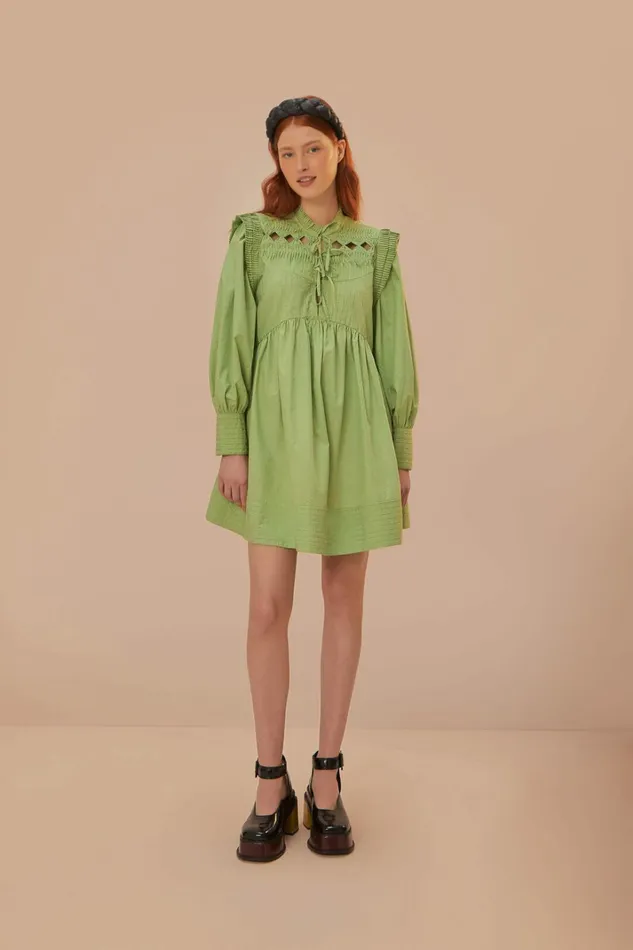 Green Open Yoke Mini Dress Women FARM Rio Mini Dresses Green Open Yoke Mini Dress Women FARM Rio Mini Dresses
