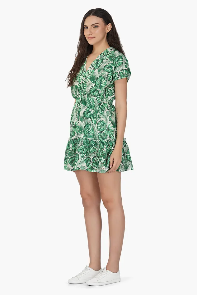 Green Palm Printed Short Dress Green Palm Printed Short Dress