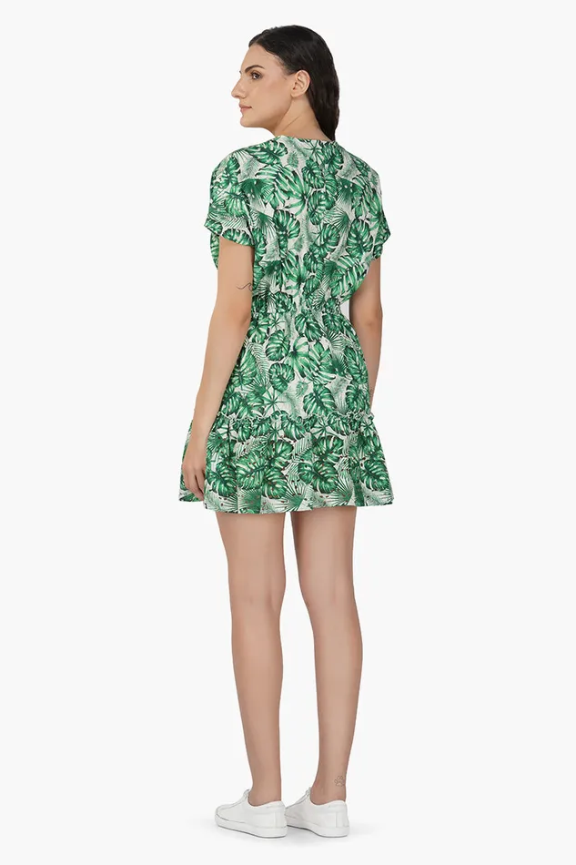 Green Palm Printed Short Dress Green Palm Printed Short Dress