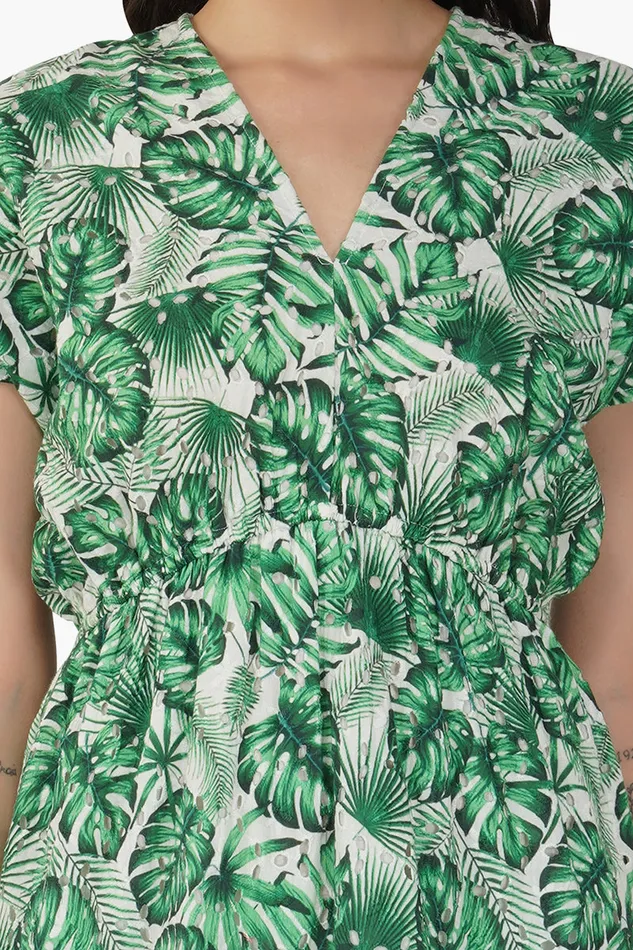 Green Palm Printed Short Dress Green Palm Printed Short Dress