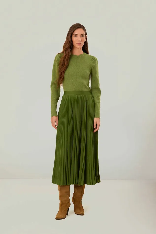 Green Pleated Maxi Skirt Women FARM Rio Skirts