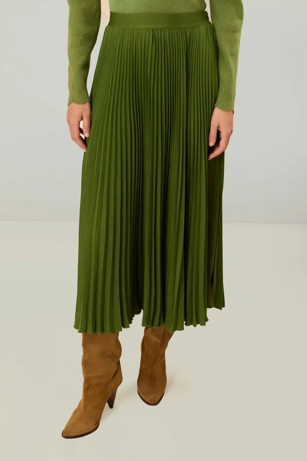 Green Pleated Maxi Skirt Women FARM Rio Skirts Green Pleated Maxi Skirt Women FARM Rio Skirts