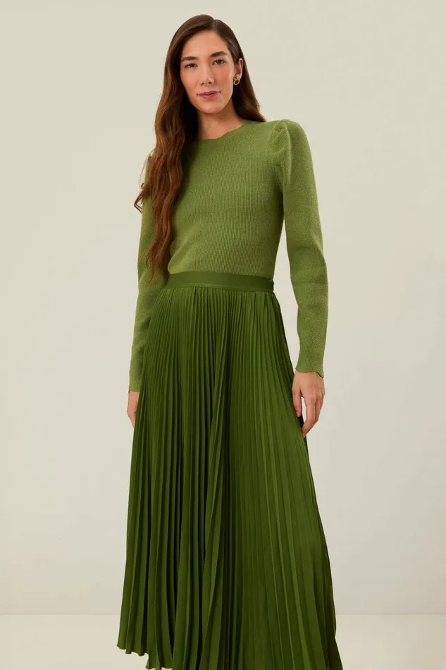 Green Pleated Maxi Skirt Women FARM Rio Skirts Green Pleated Maxi Skirt Women FARM Rio Skirts
