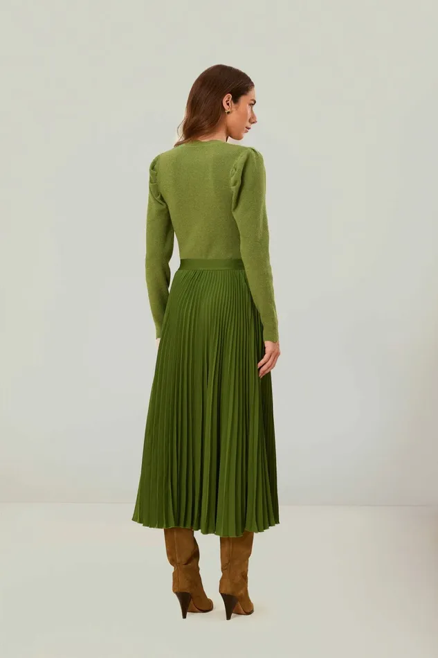 Green Pleated Maxi Skirt Women FARM Rio Skirts Green Pleated Maxi Skirt Women FARM Rio Skirts