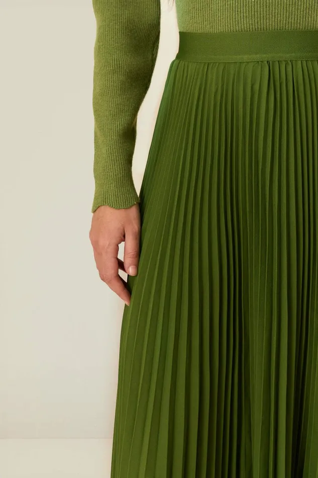 Green Pleated Maxi Skirt Women FARM Rio Skirts Green Pleated Maxi Skirt Women FARM Rio Skirts