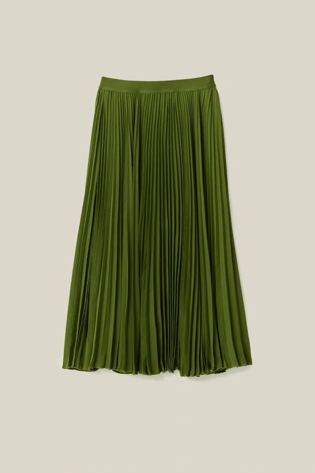 Green Pleated Maxi Skirt Women FARM Rio Skirts Green Pleated Maxi Skirt Women FARM Rio Skirts