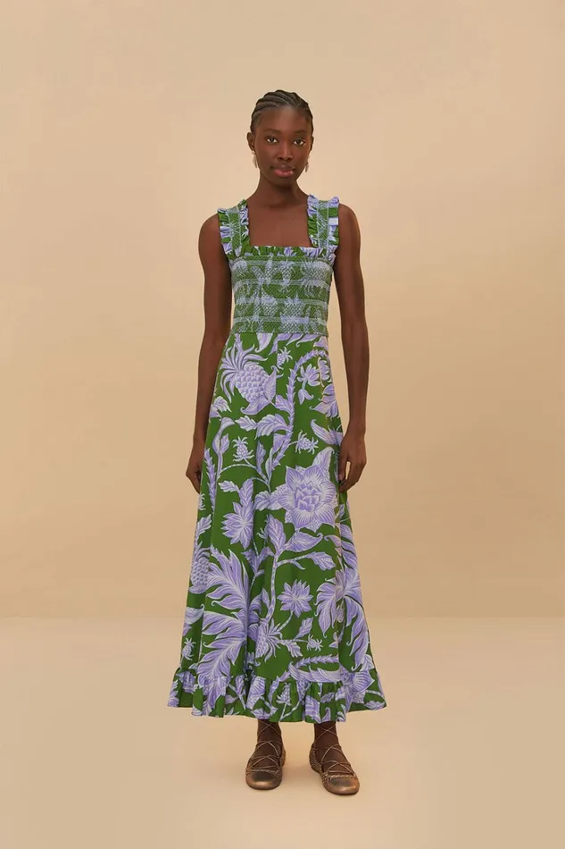 Green Tropical Swing Sleeveless Midi Dress Women FARM Rio Midi Dresses