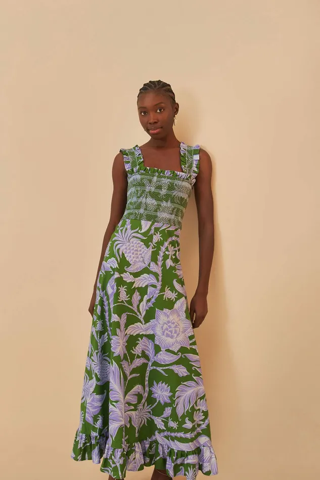 Green Tropical Swing Sleeveless Midi Dress Women FARM Rio Midi Dresses Green Tropical Swing Sleeveless Midi Dress Women FARM Rio Midi Dresses