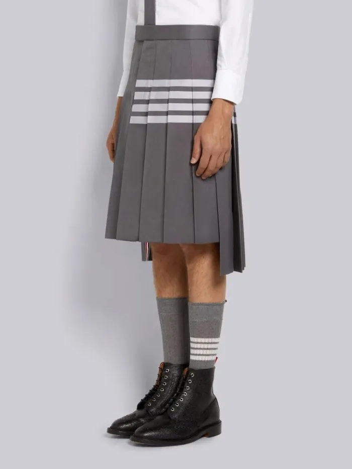 Hairline Madras Check Backstrap Pleated Knee Length Skirt Medium Grey Men Thom Browne Trousers