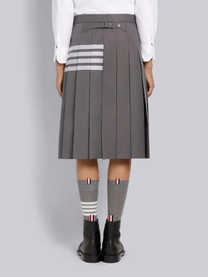 Hairline Madras Check Backstrap Pleated Knee Length Skirt Medium Grey Men Thom Browne Trousers