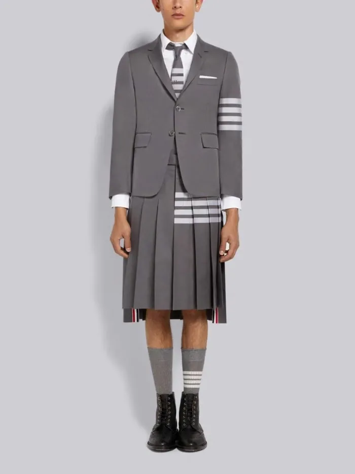 Hairline Madras Check Backstrap Pleated Knee Length Skirt Medium Grey Men Thom Browne Trousers
