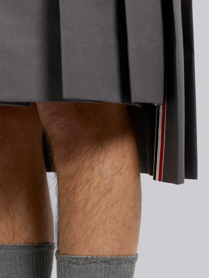 Hairline Madras Check Backstrap Pleated Knee Length Skirt Medium Grey Men Thom Browne Trousers