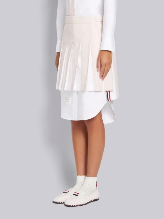 Hairline Stripe Twist Yarn Suiting Oxford Pleat Dropped Back Pleated Mini Skirt Light Pink Women Thom Browne Skirts