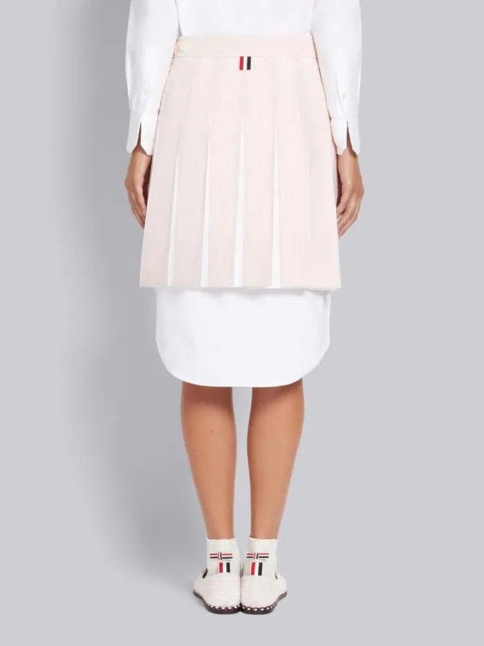 Hairline Stripe Twist Yarn Suiting Oxford Pleat Dropped Back Pleated Mini Skirt Light Pink Women Thom Browne Skirts