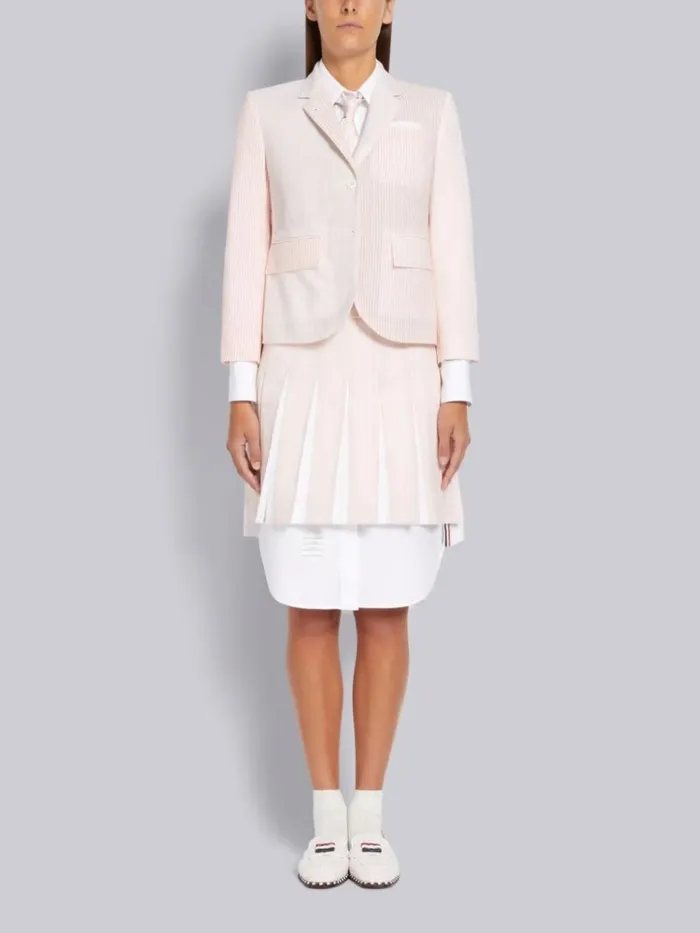 Hairline Stripe Twist Yarn Suiting Oxford Pleat Dropped Back Pleated Mini Skirt Light Pink Women Thom Browne Skirts