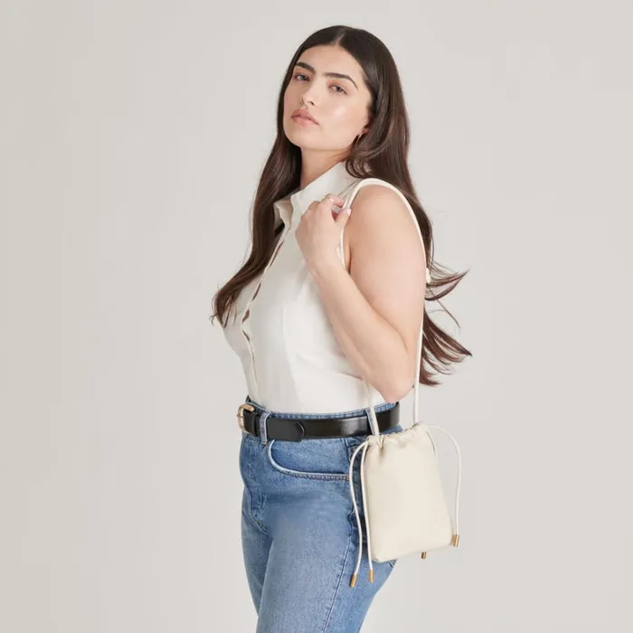 Handbags Women Dolce Vita Evie Crossbody Pouch Ivory Pebble Leather