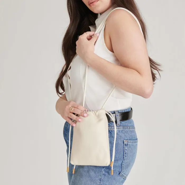 Handbags Women Dolce Vita Evie Crossbody Pouch Ivory Pebble Leather