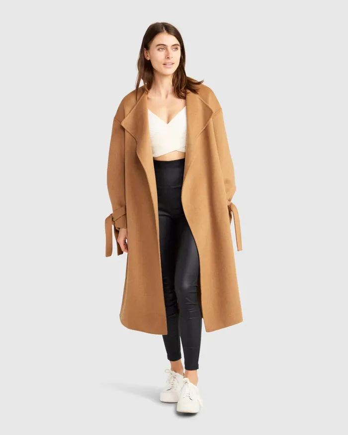 Head Over Heels Collarless Robe Coat 8211 Camel Women Coats and Jackets Belle and Bloom
