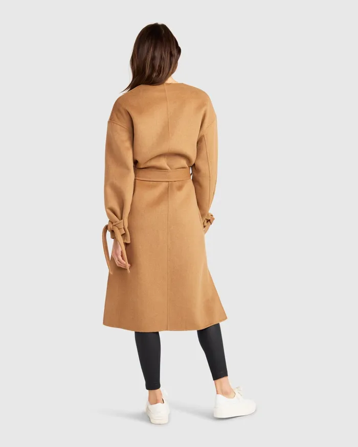 Head Over Heels Collarless Robe Coat 8211 Camel Women Coats and Jackets Belle and Bloom