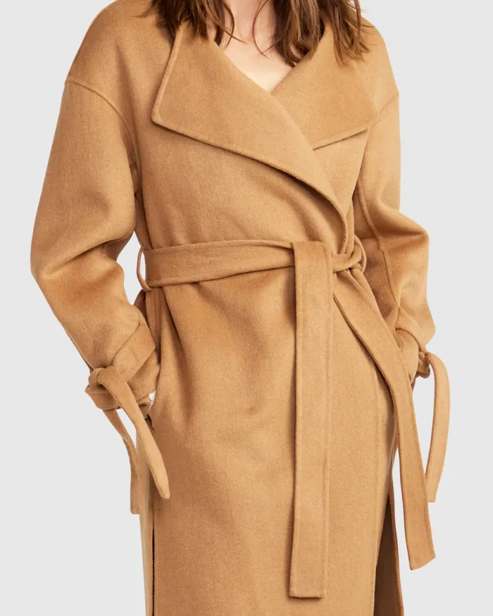 Head Over Heels Collarless Robe Coat 8211 Camel Women Coats and Jackets Belle and Bloom