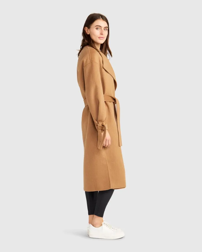 Head Over Heels Collarless Robe Coat 8211 Camel Women Coats and Jackets Belle and Bloom