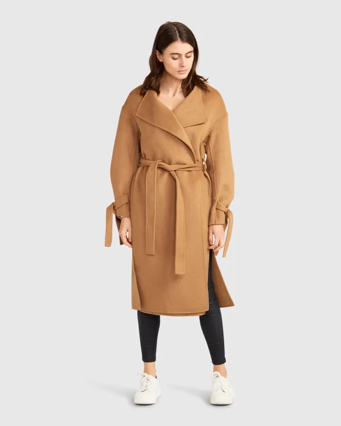 Head Over Heels Collarless Robe Coat 8211 Camel Women Coats and Jackets Belle and Bloom