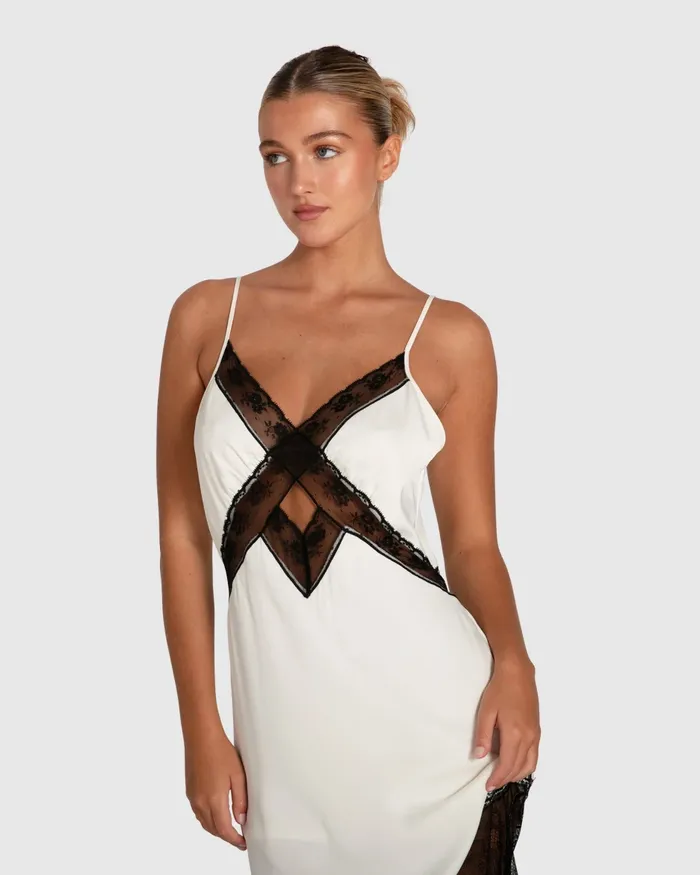 Heavenly Bodies Lace Slip Dress 8211 WhiteBlack Women Dresses Belle and Bloom