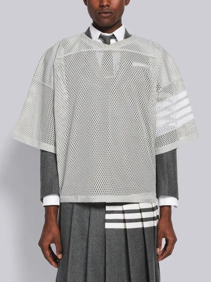 Heavy Athletic Mesh Football Jersey 4bar Tee Medium Grey Men Thom Browne Sweats Heavy Athletic Mesh Football Jersey 4bar Tee Medium Grey Men Thom Browne Sweats