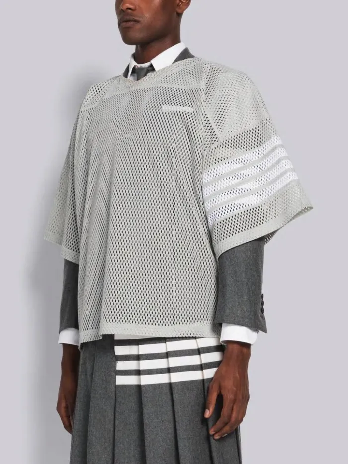 Heavy Athletic Mesh Football Jersey 4bar Tee Medium Grey Men Thom Browne Sweats