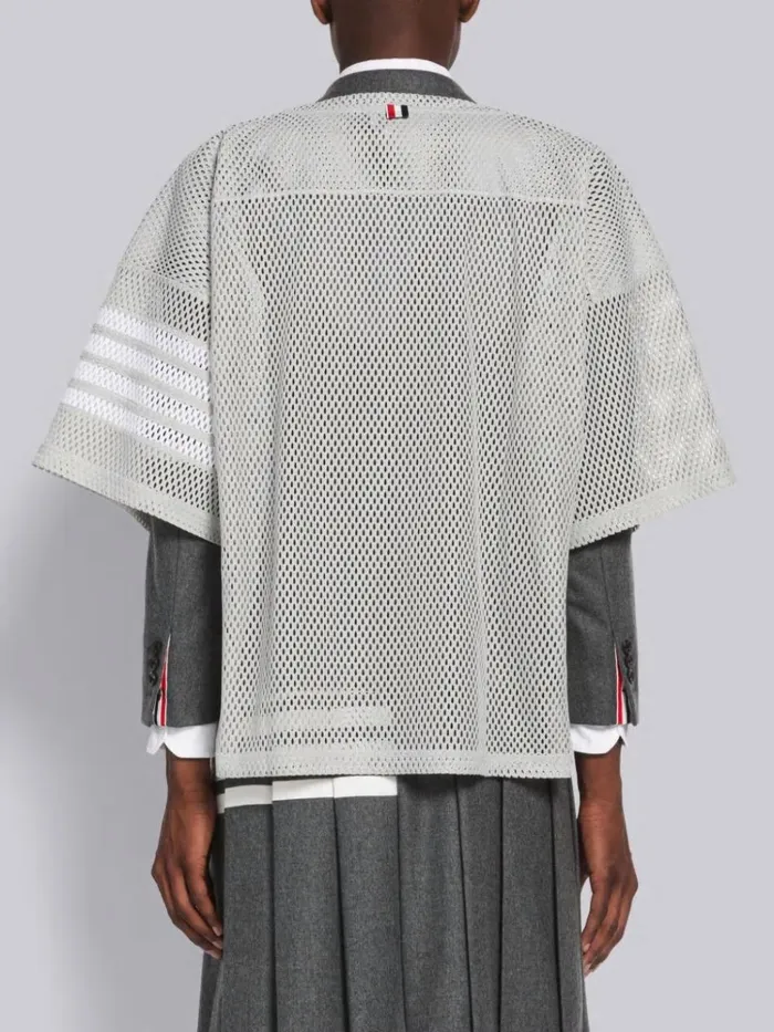 Heavy Athletic Mesh Football Jersey 4bar Tee Medium Grey Men Thom Browne Sweats