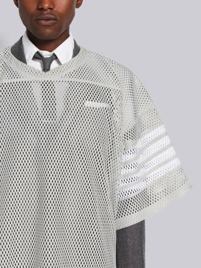 Heavy Athletic Mesh Football Jersey 4bar Tee Medium Grey Men Thom Browne Sweats
