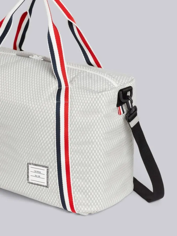 Heavy Athletic Mesh Stripe Webbing Strap Gym Bag Medium Grey Men Thom Browne Backpacks and Bumbags