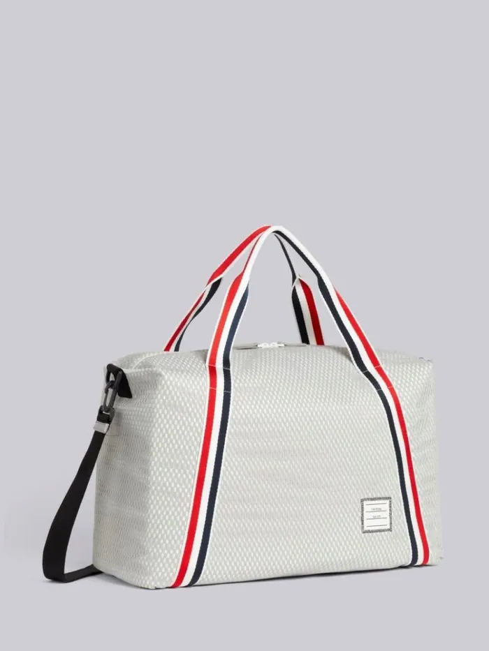 Heavy Athletic Mesh Stripe Webbing Strap Gym Bag Medium Grey Men Thom Browne Backpacks and Bumbags