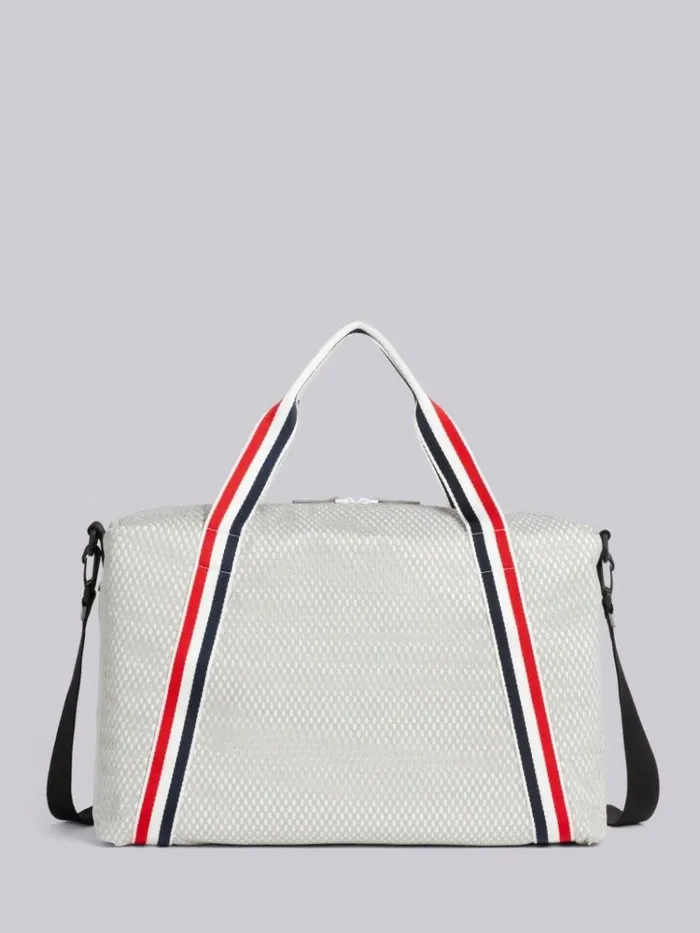 Heavy Athletic Mesh Stripe Webbing Strap Gym Bag Medium Grey Men Thom Browne Backpacks and Bumbags