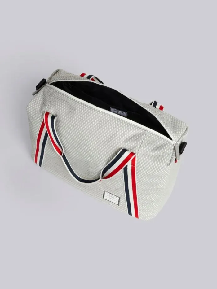 Heavy Athletic Mesh Stripe Webbing Strap Gym Bag Medium Grey Men Thom Browne Backpacks and Bumbags