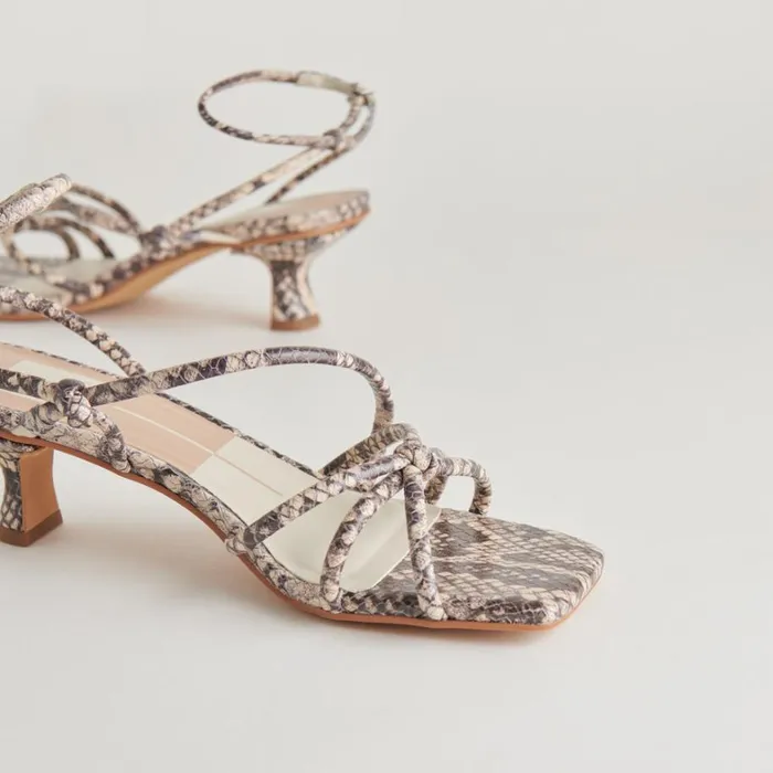Heels Women Dolce Vita Bev Heels Black White Embossed Snake