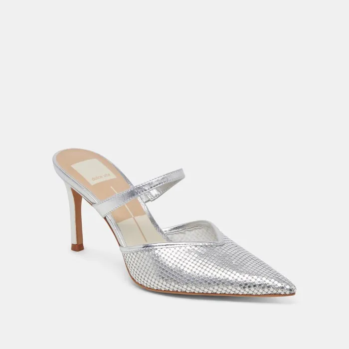 Heels Women Dolce Vita Kanika Mesh Heels Silver Metallic Mesh