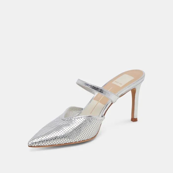 Heels Women Dolce Vita Kanika Mesh Heels Silver Metallic Mesh