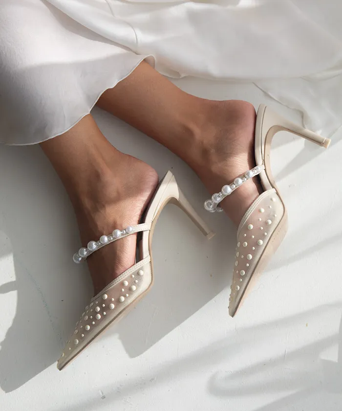Heels Women Dolce Vita Katik Pearl Heels Ivory Mesh