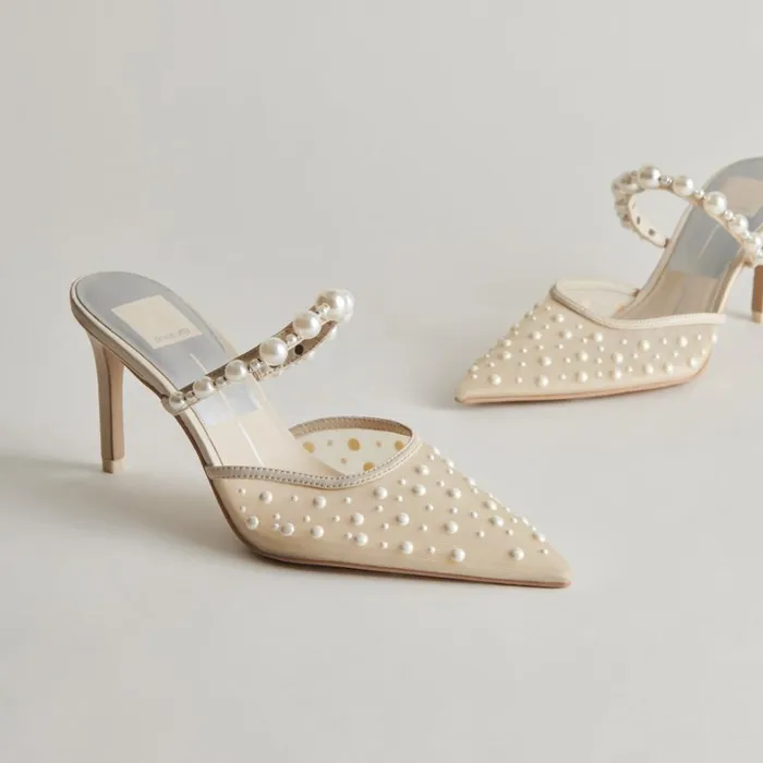 Heels Women Dolce Vita Katik Pearl Heels Ivory Mesh