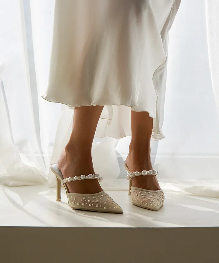 Heels Women Dolce Vita Katik Pearl Heels Ivory Mesh