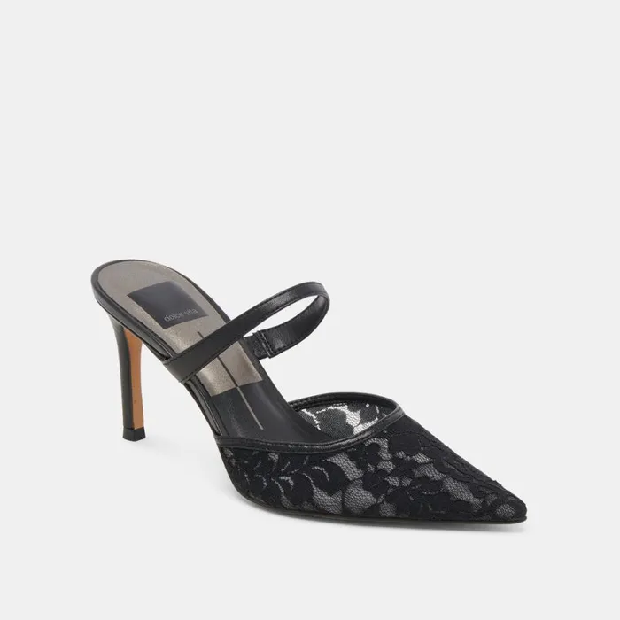 Heels Women Dolce Vita Katik Wide Heels Black Floral Lace