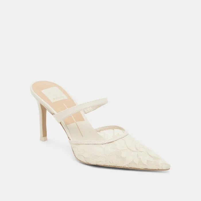 Heels Women Dolce Vita Katik Wide Heels White Floral Lace
